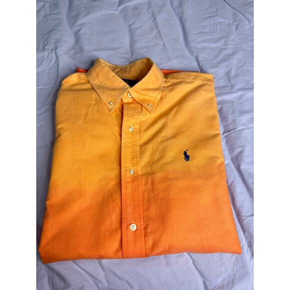 Ralph Lauren Mens Size Large Orange Ombre Dip Dyed Button Down Shirt Classic Fit - Picture 4 of 13